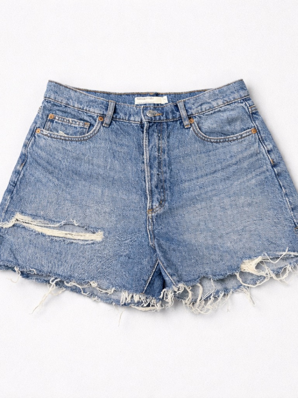 Garage Light Blue Distressed High-Rise Jean Shorts